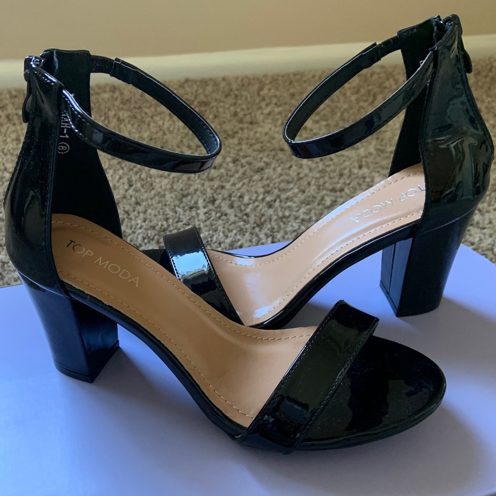 Black strap heels